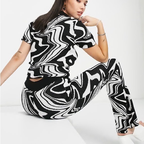 ASOS Design Knitted Pants and Sweater Set with Collar in Mono Pattern - Picture 2 of 3